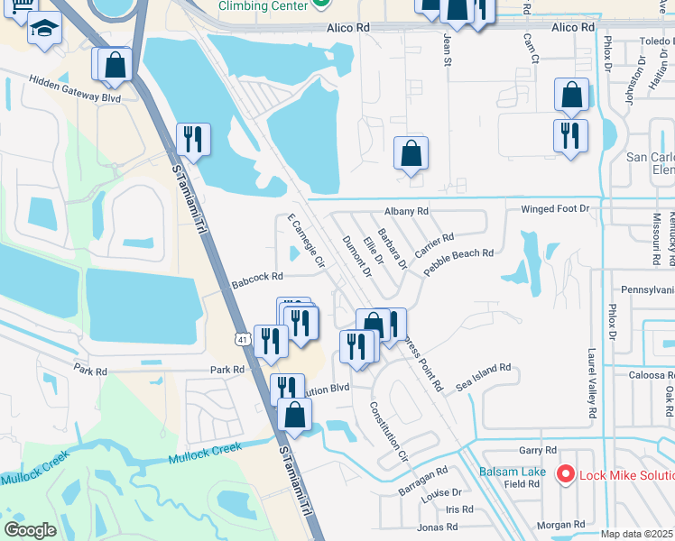 map of restaurants, bars, coffee shops, grocery stores, and more near 7124 Babcock Road in Fort Myers