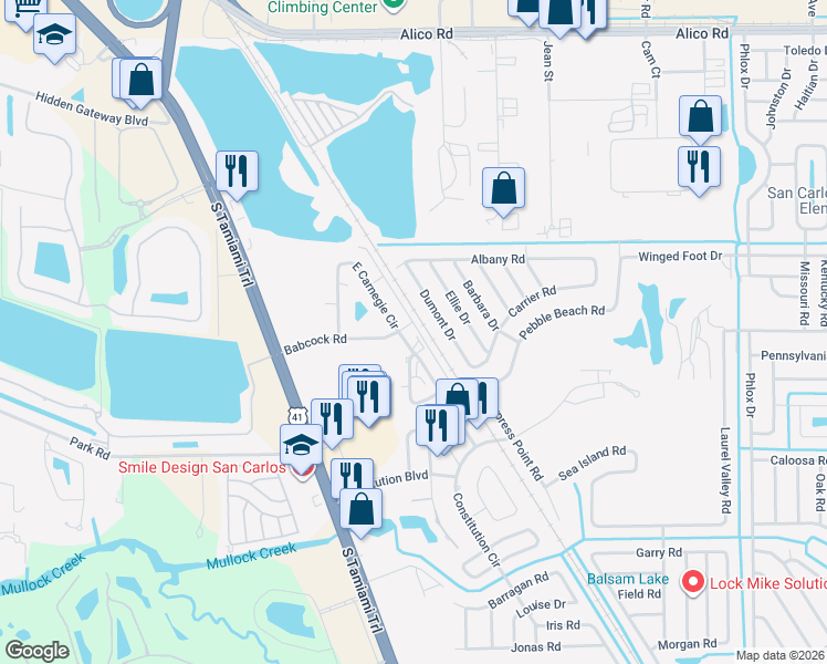 map of restaurants, bars, coffee shops, grocery stores, and more near 7124 Babcock Road in Fort Myers