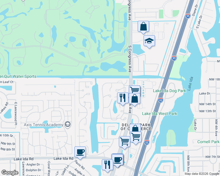 map of restaurants, bars, coffee shops, grocery stores, and more near 1641 Northwest 19th Terrace in Delray Beach