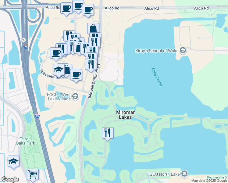 map of restaurants, bars, coffee shops, grocery stores, and more near 10511 Via Torino Way in Miromar Lakes