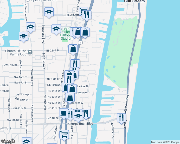 map of restaurants, bars, coffee shops, grocery stores, and more near 629 Allen Avenue in Delray Beach