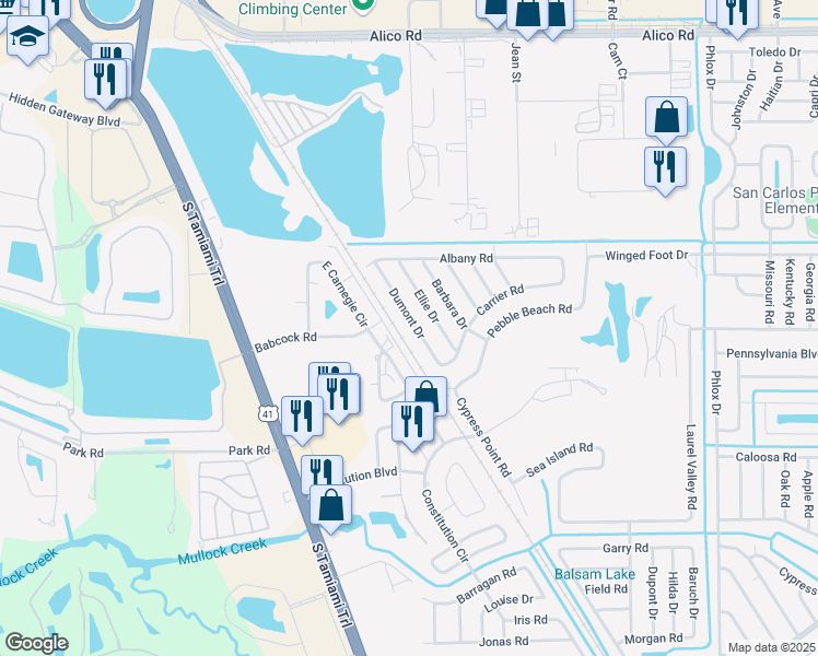 map of restaurants, bars, coffee shops, grocery stores, and more near 17466 Dumont Drive in Fort Myers