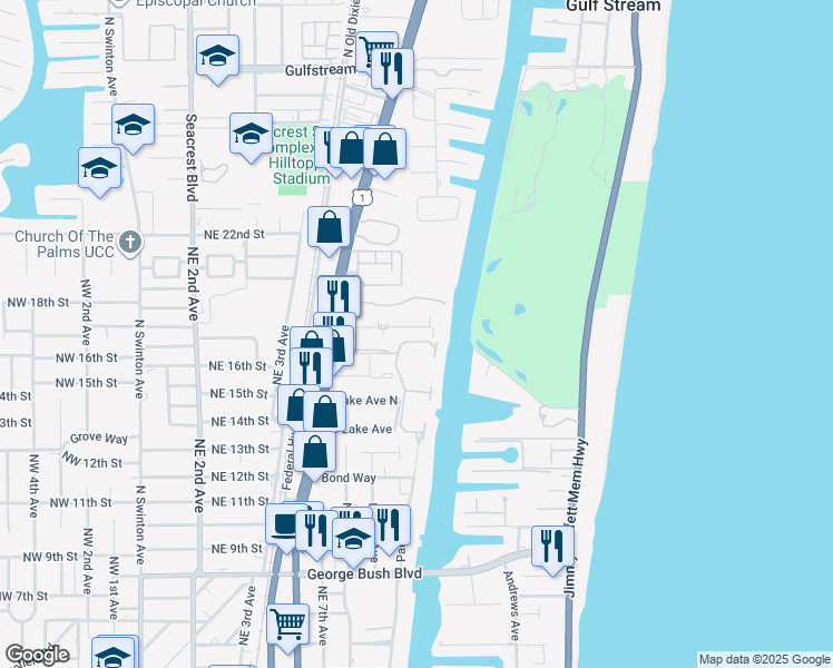 map of restaurants, bars, coffee shops, grocery stores, and more near 632 Allen Avenue in Delray Beach