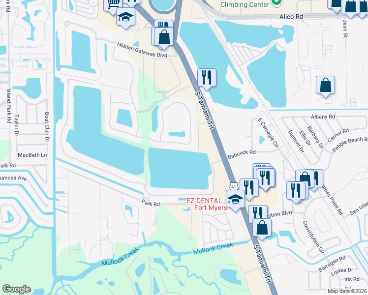 map of restaurants, bars, coffee shops, grocery stores, and more near 5593 Whispering Willow Way in Fort Myers