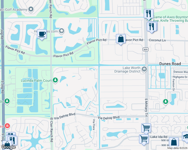 map of restaurants, bars, coffee shops, grocery stores, and more near 13897 Royal Palm Court in Delray Beach