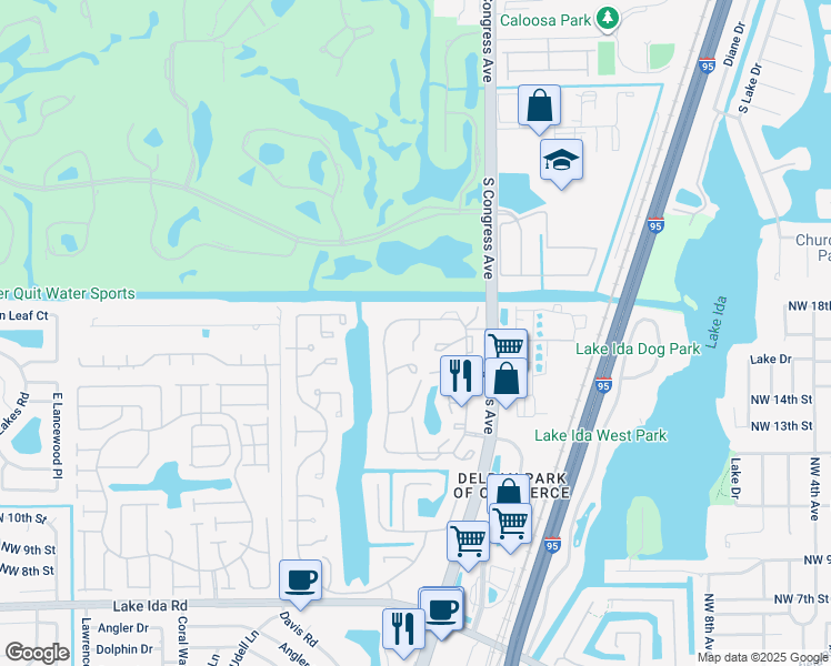 map of restaurants, bars, coffee shops, grocery stores, and more near 1641 Northwest 19th Terrace in Delray Beach