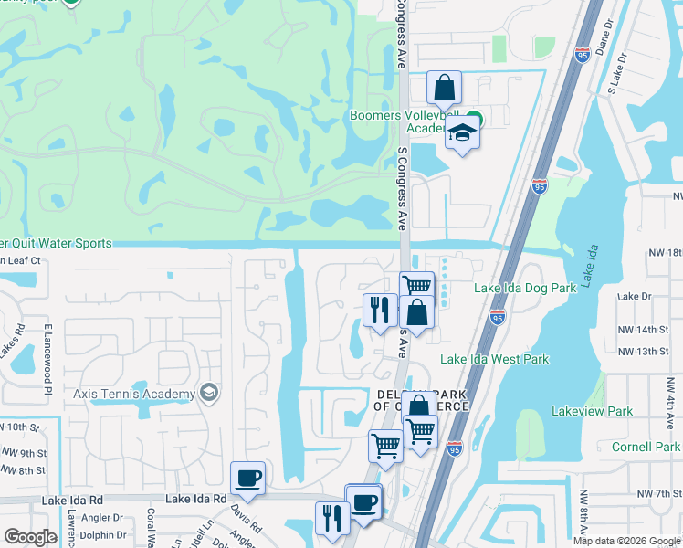 map of restaurants, bars, coffee shops, grocery stores, and more near 1641 Northwest 19th Terrace in Delray Beach