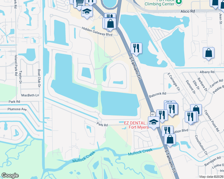 map of restaurants, bars, coffee shops, grocery stores, and more near 5617 Whispering Willow Way in Fort Myers