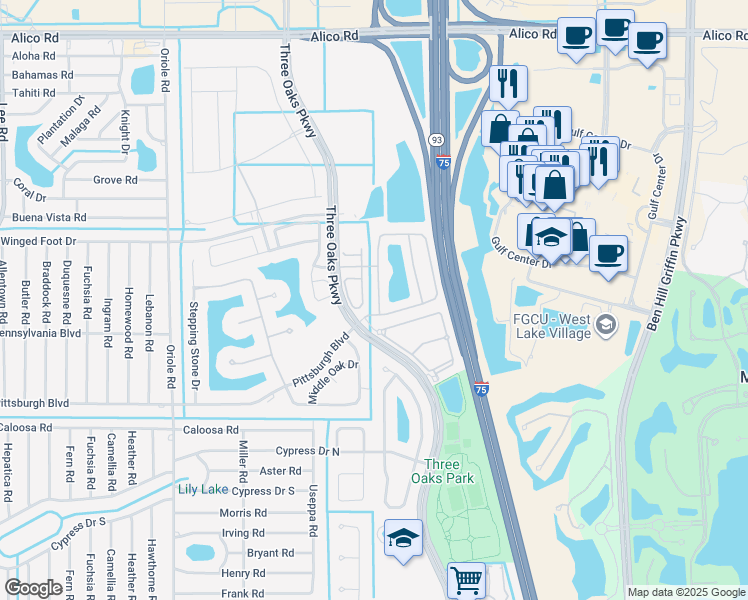 map of restaurants, bars, coffee shops, grocery stores, and more near 9829 Roundstone Circle in Fort Myers