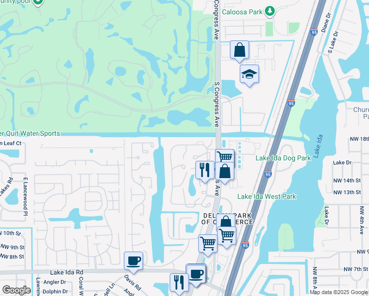 map of restaurants, bars, coffee shops, grocery stores, and more near 1641 Northwest 19th Terrace in Delray Beach