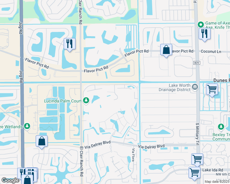 map of restaurants, bars, coffee shops, grocery stores, and more near 5850 Sugar Palm Court in Delray Beach