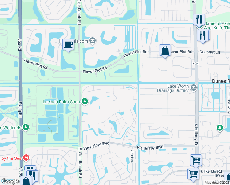 map of restaurants, bars, coffee shops, grocery stores, and more near 5895 Sugar Palm Court in Delray Beach