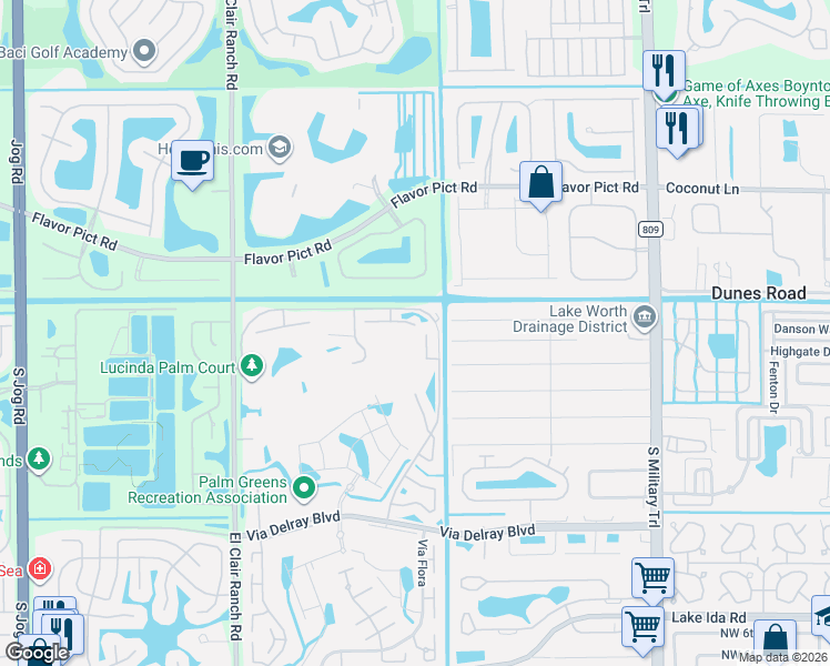 map of restaurants, bars, coffee shops, grocery stores, and more near 13897 Royal Palm Court in Delray Beach
