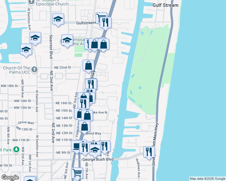 map of restaurants, bars, coffee shops, grocery stores, and more near 629 Allen Avenue in Delray Beach