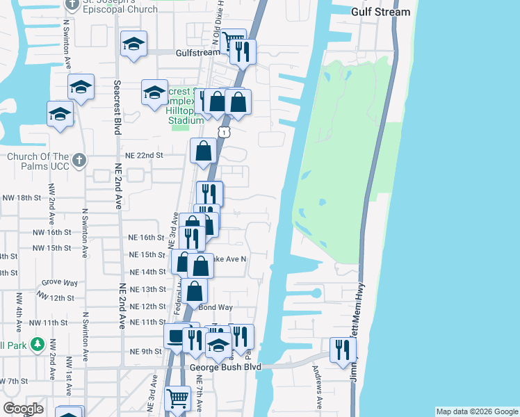 map of restaurants, bars, coffee shops, grocery stores, and more near 631 Allen Avenue in Delray Beach