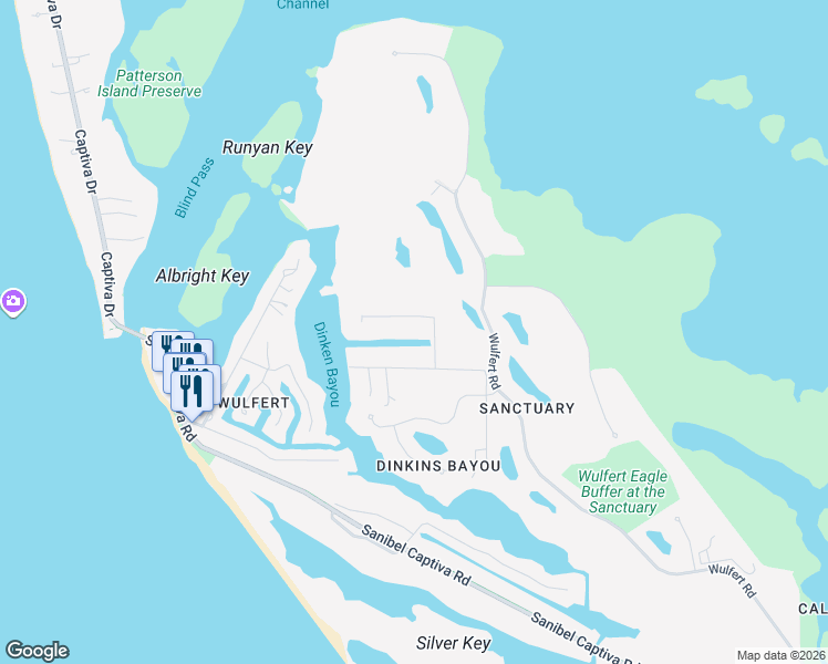 map of restaurants, bars, coffee shops, grocery stores, and more near 6129 Starling Way in Sanibel