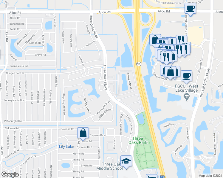 map of restaurants, bars, coffee shops, grocery stores, and more near 17566 Brickstone Loop in Fort Myers