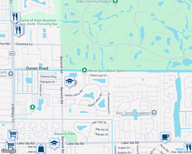 map of restaurants, bars, coffee shops, grocery stores, and more near 3864 Satin Leaf Court in Delray Beach