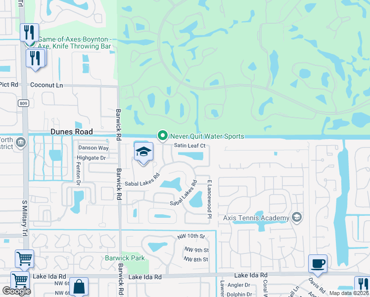 map of restaurants, bars, coffee shops, grocery stores, and more near 3864 Satin Leaf Court in Delray Beach