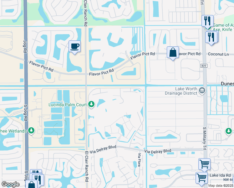 map of restaurants, bars, coffee shops, grocery stores, and more near 5895 Sugar Palm Court in Delray Beach