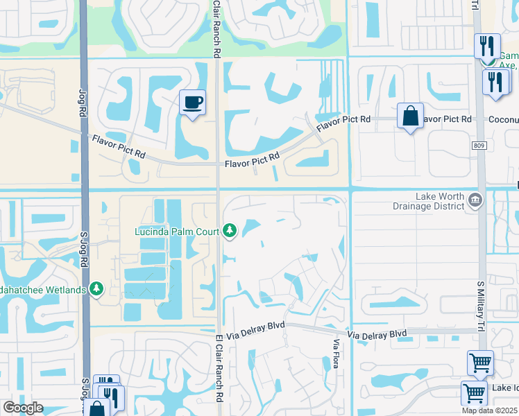 map of restaurants, bars, coffee shops, grocery stores, and more near 5810 Areca Palm Court in Delray Beach