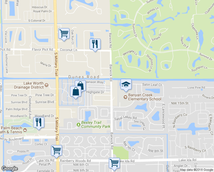 map of restaurants, bars, coffee shops, grocery stores, and more near 4520 Danson Way in Delray Beach