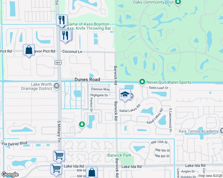 map of restaurants, bars, coffee shops, grocery stores, and more near 4511 Highgate Drive in Delray Beach