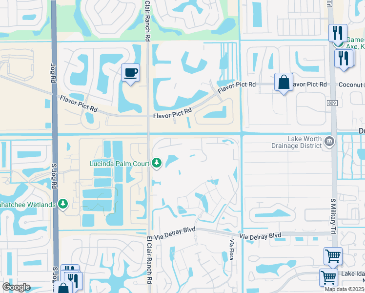 map of restaurants, bars, coffee shops, grocery stores, and more near 5810 Areca Palm Court in Delray Beach