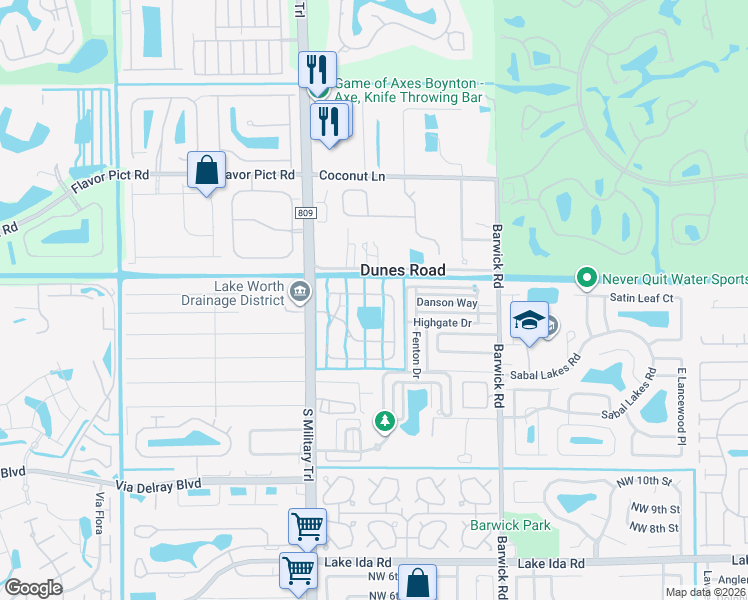 map of restaurants, bars, coffee shops, grocery stores, and more near 1668 East Classical Boulevard in Delray Beach