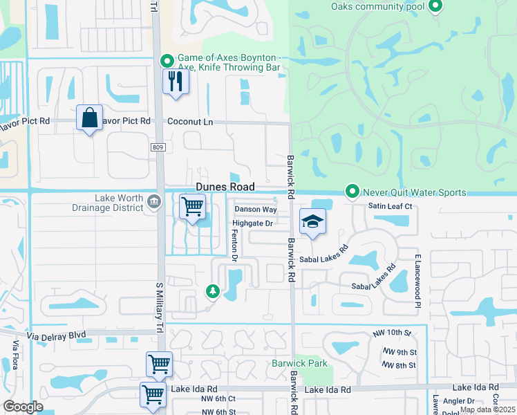 map of restaurants, bars, coffee shops, grocery stores, and more near 4570 Danson Way in Delray Beach