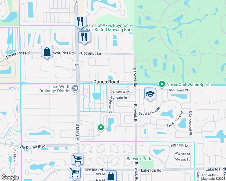 map of restaurants, bars, coffee shops, grocery stores, and more near 1608 Fenton Drive in Delray Beach