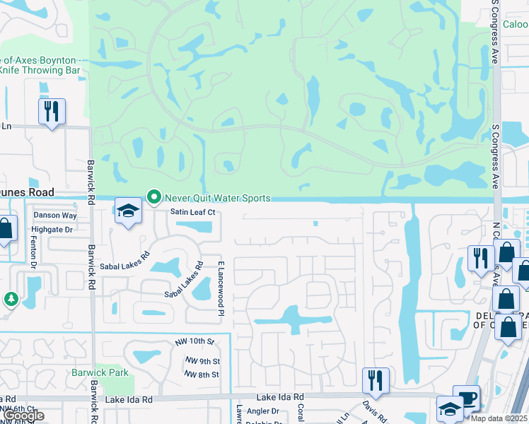 map of restaurants, bars, coffee shops, grocery stores, and more near 3859 Lone Pine Road in Delray Beach