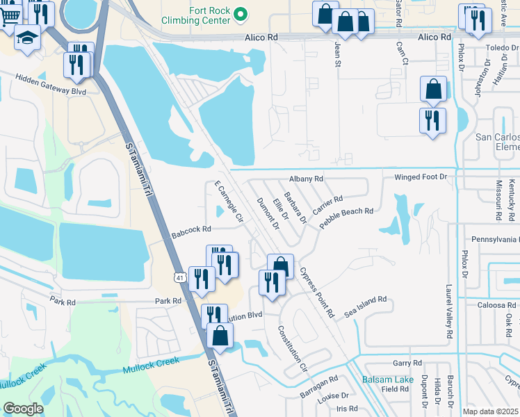 map of restaurants, bars, coffee shops, grocery stores, and more near 7124 Babcock Road in Fort Myers