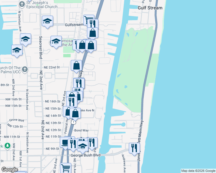 map of restaurants, bars, coffee shops, grocery stores, and more near 1077 Kokomo Key Lane in Delray Beach