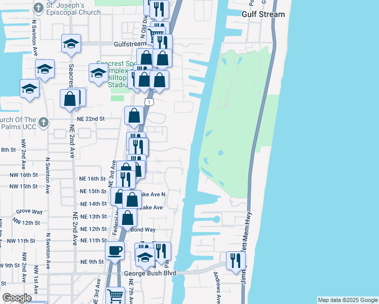 map of restaurants, bars, coffee shops, grocery stores, and more near 1073 Kokomo Key Lane in Delray Beach