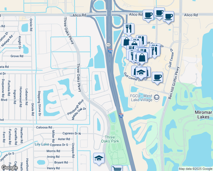 map of restaurants, bars, coffee shops, grocery stores, and more near 9640 Roundstone Circle in Fort Myers