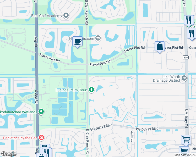 map of restaurants, bars, coffee shops, grocery stores, and more near 5844 Areca Palm Court in Delray Beach
