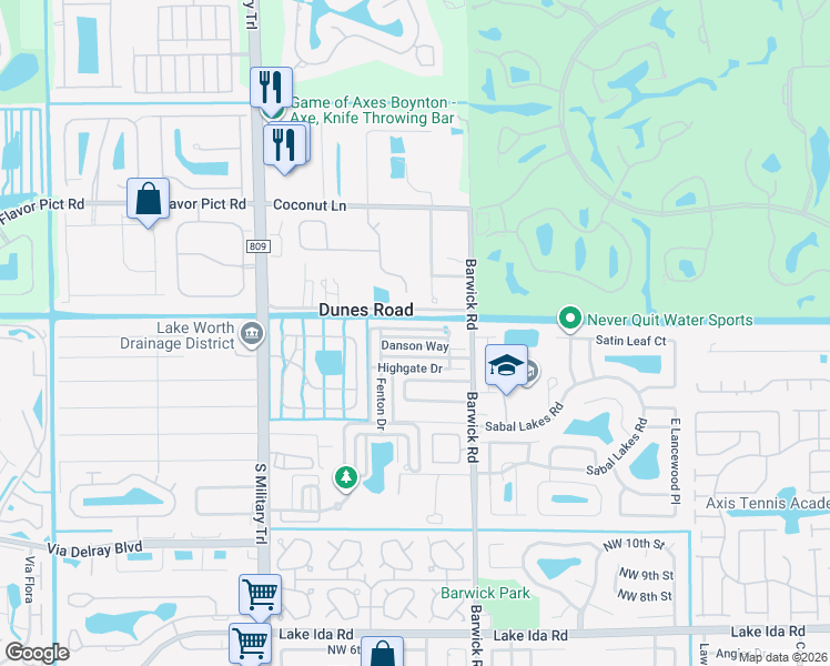map of restaurants, bars, coffee shops, grocery stores, and more near 12953 Pennell Pines Road in Boynton Beach