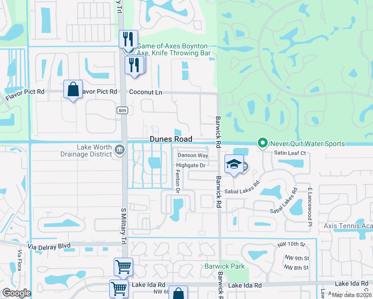 map of restaurants, bars, coffee shops, grocery stores, and more near 4615 Danson Way in Delray Beach