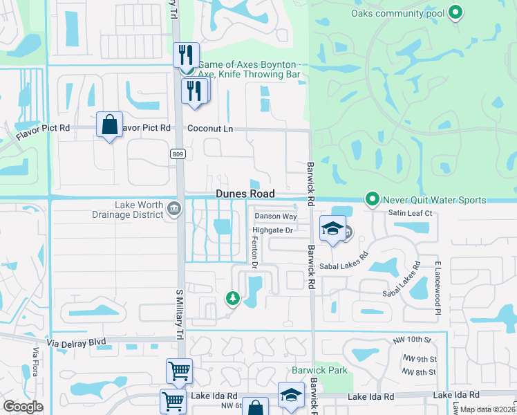 map of restaurants, bars, coffee shops, grocery stores, and more near 4639 Danson Way in Delray Beach