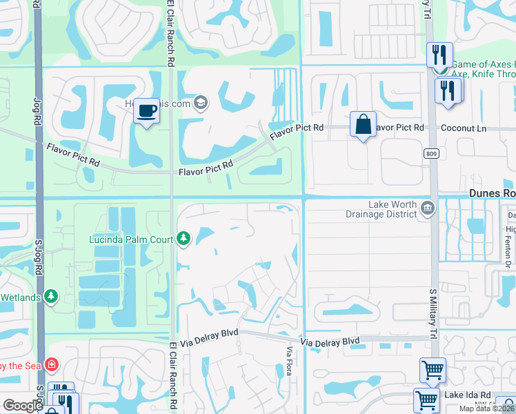 map of restaurants, bars, coffee shops, grocery stores, and more near 5666 Royal Lake Circle in Boynton Beach