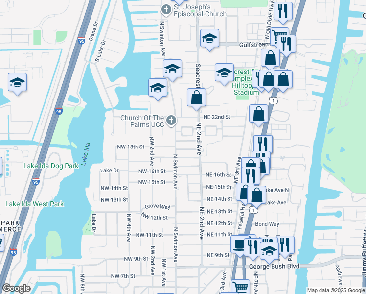 map of restaurants, bars, coffee shops, grocery stores, and more near 1903 North Swinton Avenue in Delray Beach