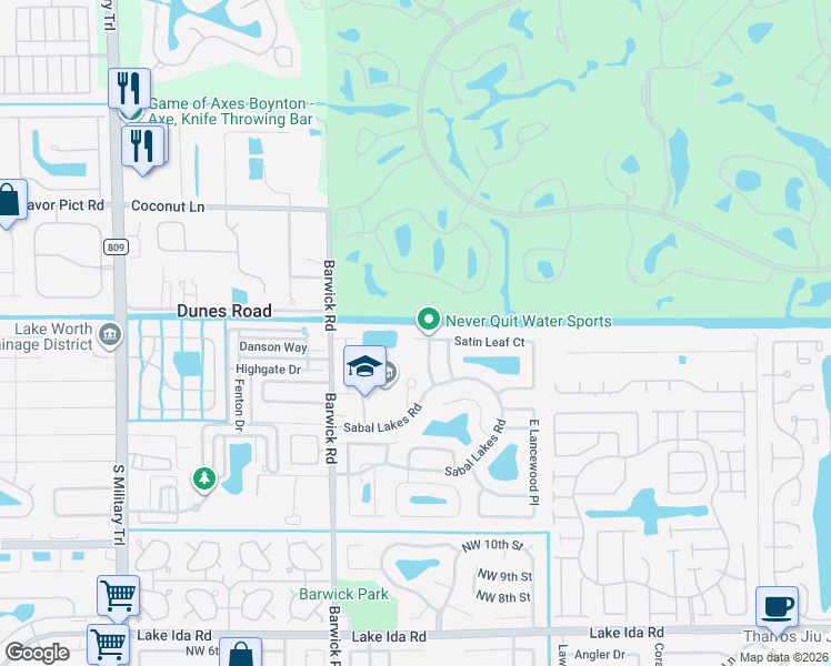map of restaurants, bars, coffee shops, grocery stores, and more near 4101 Satin Leaf Court in Delray Beach