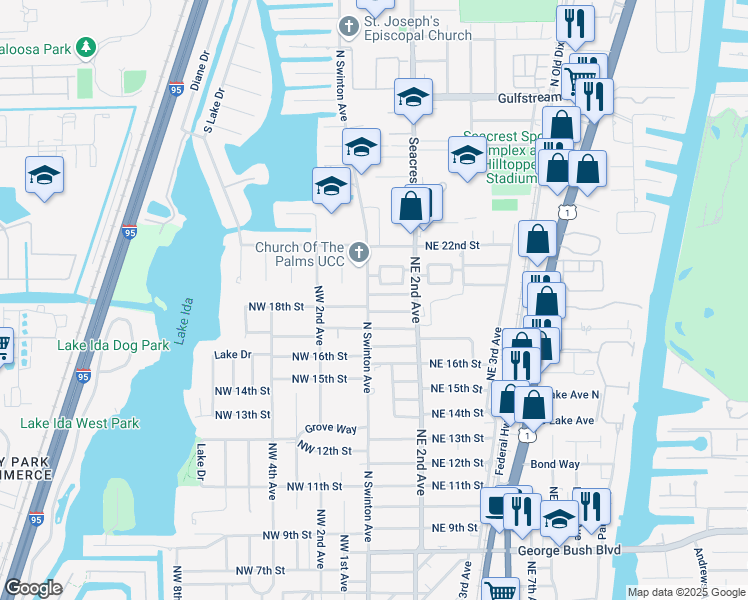 map of restaurants, bars, coffee shops, grocery stores, and more near 1903 North Swinton Avenue in Delray Beach