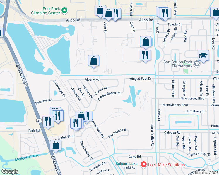 map of restaurants, bars, coffee shops, grocery stores, and more near 7561-7565 Carrier Road in Fort Myers