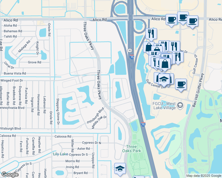 map of restaurants, bars, coffee shops, grocery stores, and more near 9790 Roundstone Circle in Fort Myers