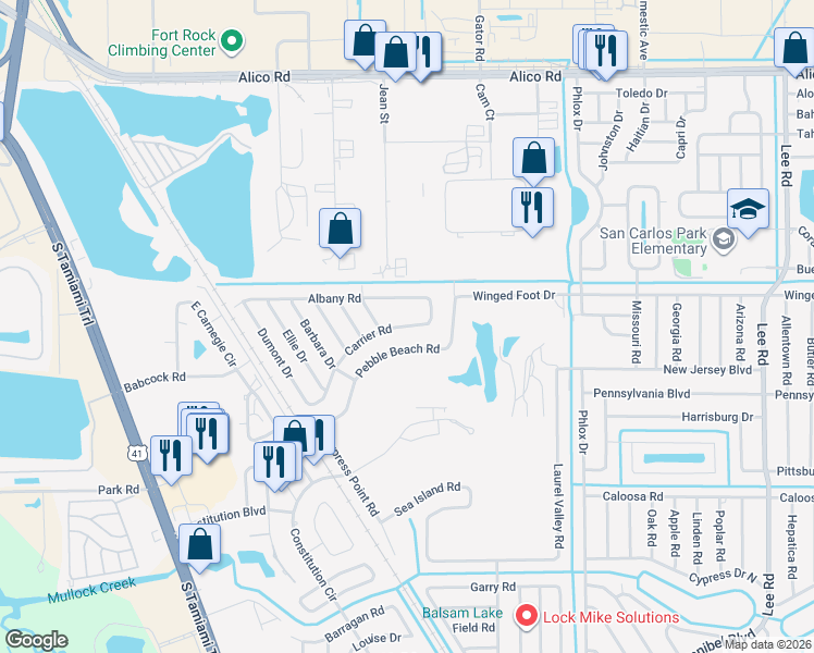 map of restaurants, bars, coffee shops, grocery stores, and more near 7561-7565 Carrier Road in Fort Myers