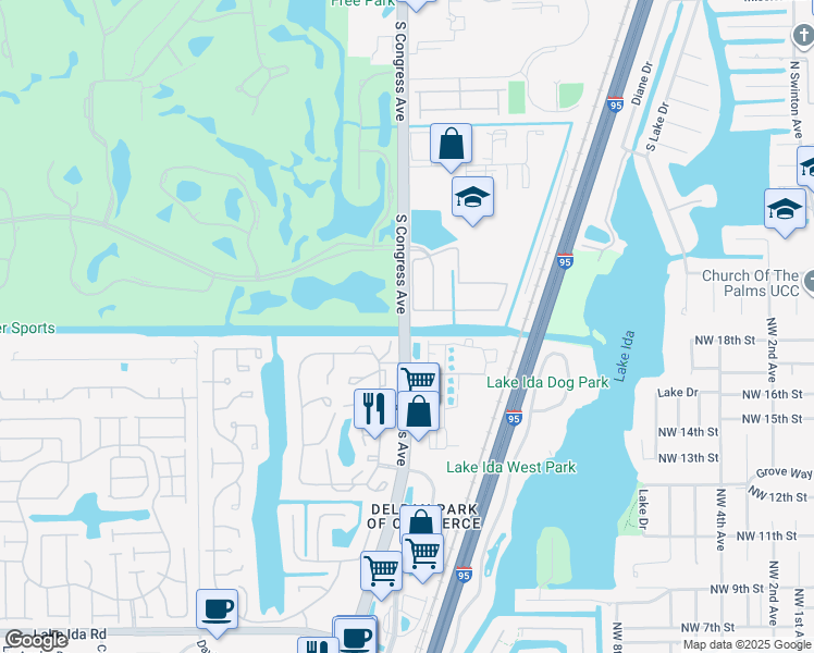 map of restaurants, bars, coffee shops, grocery stores, and more near 3501 North Congress Avenue in Boynton Beach