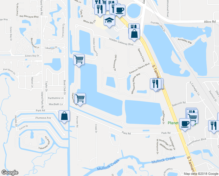 map of restaurants, bars, coffee shops, grocery stores, and more near 5682 Whispering Willow Way in Fort Myers