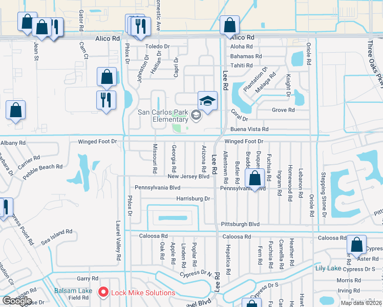 map of restaurants, bars, coffee shops, grocery stores, and more near 17388 Connecticut Road in Fort Myers